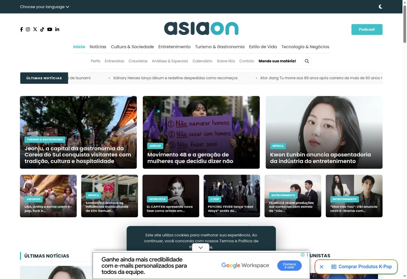 Página inicial de Asia ON